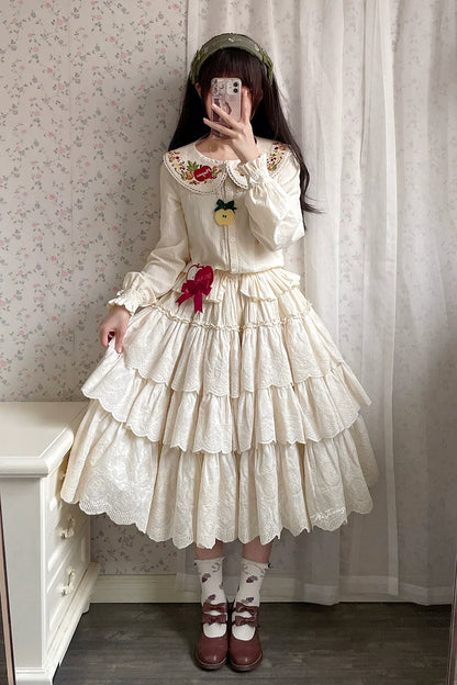 Miss Point - Chubby Fox in the Forest - Customized Lolita Skirt Embroidery Lace Cotton Lolita Skirt