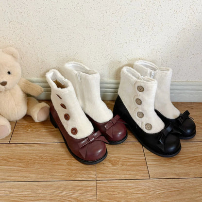 Dolly Doll - Winter Lolita Boots Fur Mary Jane Lolita Low Heel Shoes