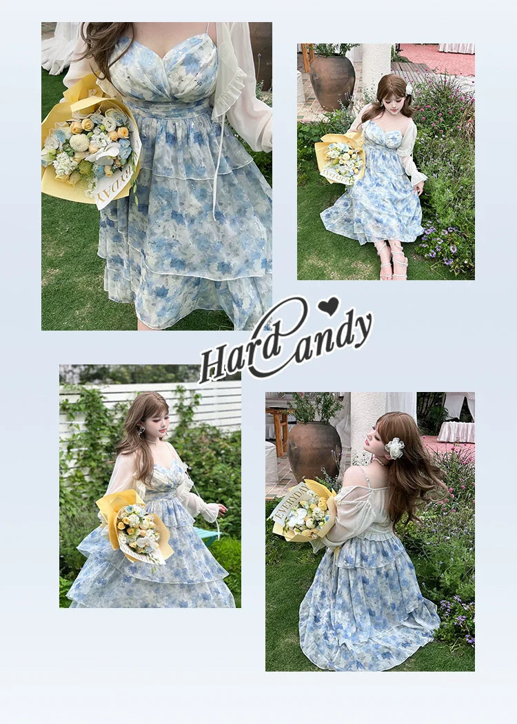 Yingtang - Plus Size Blue Lolita JSK Dress Cardigan Set New Arrival