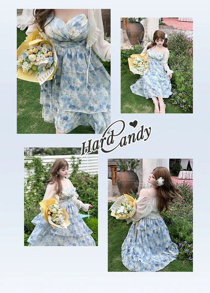 Yingtang - Plus Size Blue Lolita JSK Dress Cardigan Set New Arrival