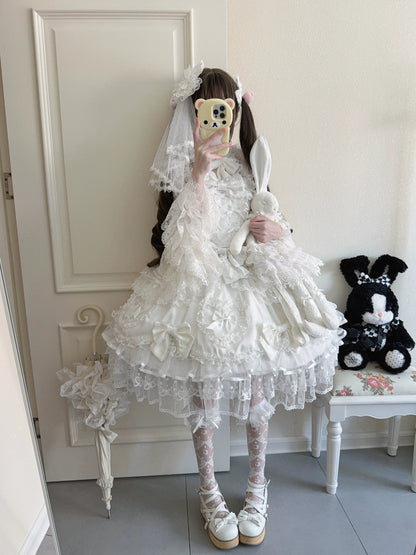 Sugar Girl - Velvet Sweetheart - Doll-like Sweet Lolita Jumper Dress, Bow Accents