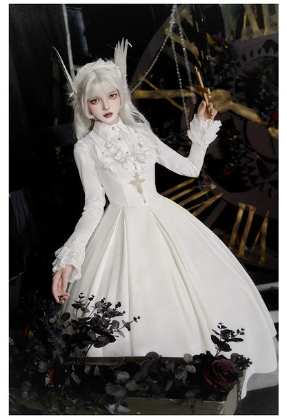 With PUJI - Enigmatic Night Poem - Halloween Gothic Lolita Fishbone Bustier Dress Embroidered Coat