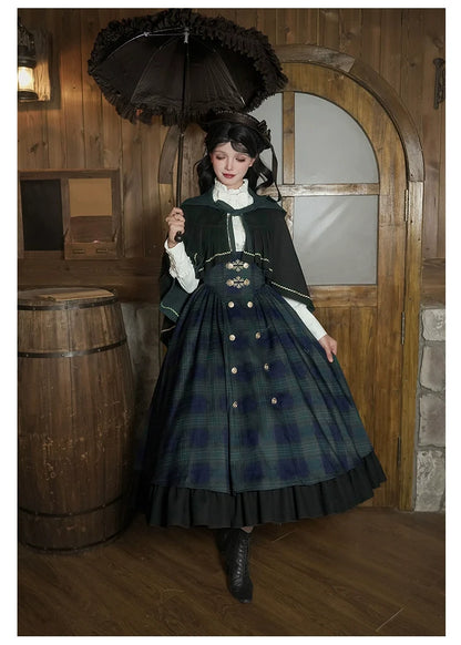 With PUJI - Berlin Souvenir - Plaid Preppy Style Lolita Bust Supporting JSK Outfit