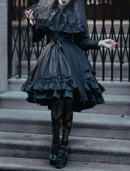 Lilizi - Redemption Song - Gothic Lolita OP Dress Cross Embroidery Tiered Hem
