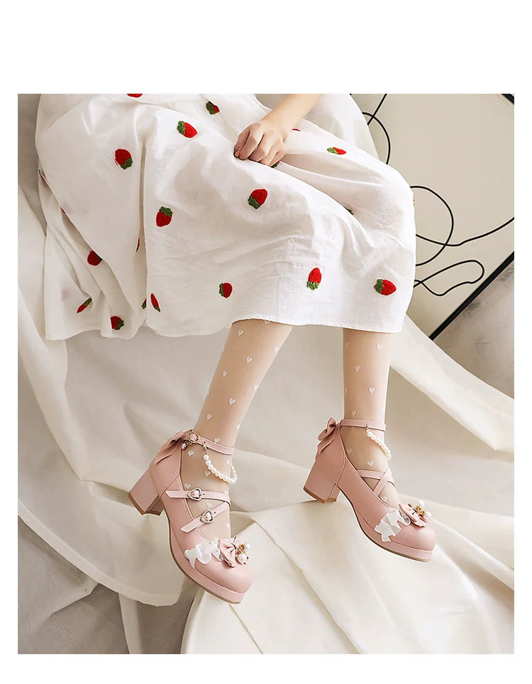 Yana - Round Toe Sweet Lolita Shoes, Detachable Pearl Chain