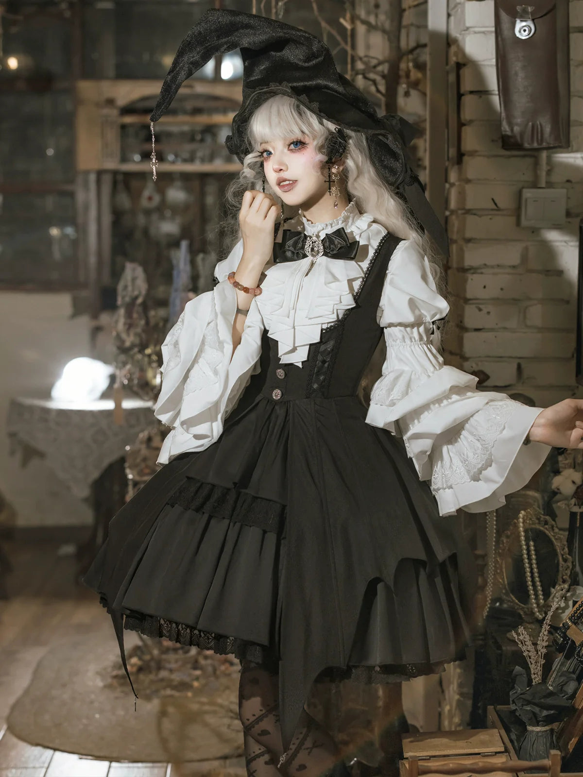Your Princess - Dawn Witch - Black Gothic Lolita JSK Dress + White Blouse