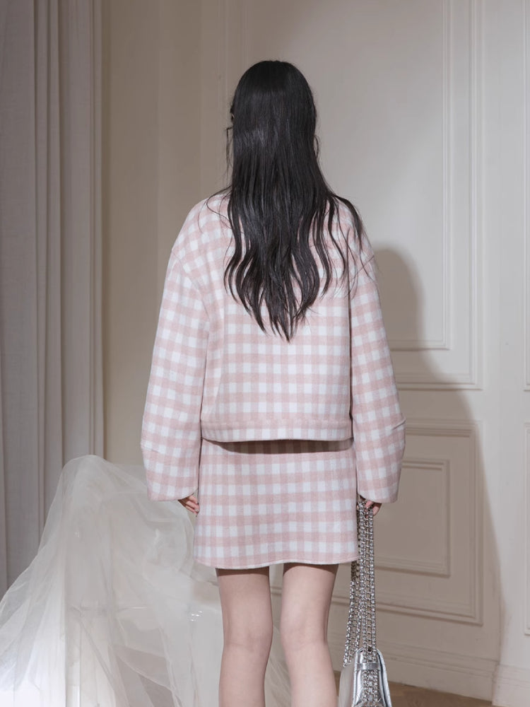 Plaid jacket + skirt【s0000007221】
