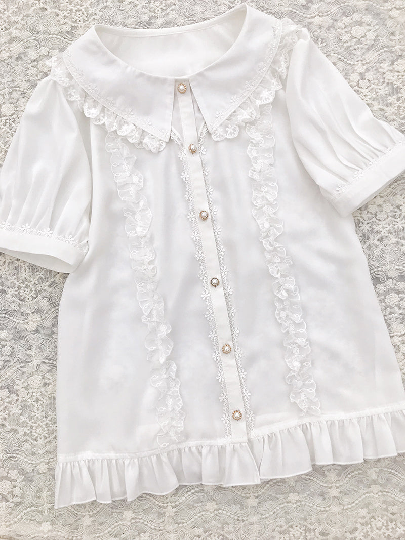 Yilia - J-fashion Lace Flounce Chiffon Lolita Blouse