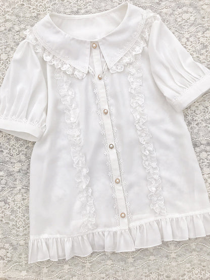 Yilia - J-fashion Lace Flounce Chiffon Lolita Blouse