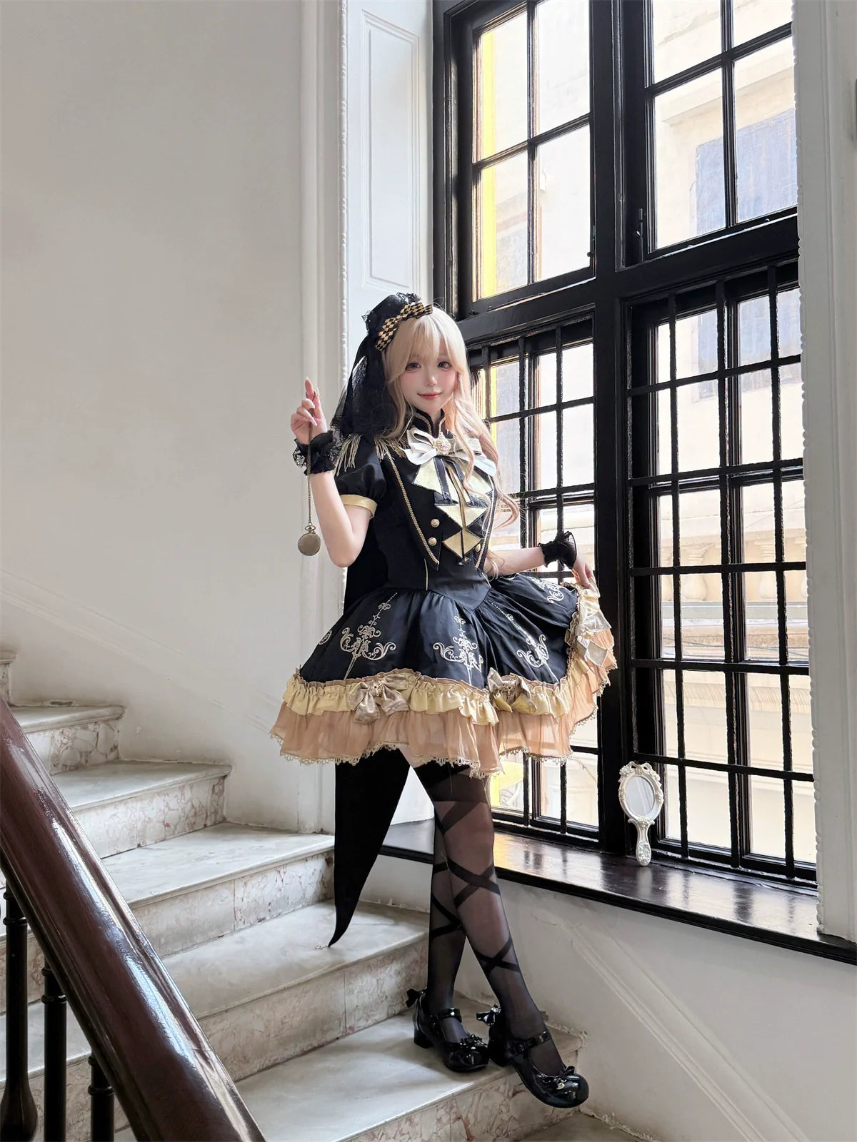 Letters from Unknown Star - Glitter Oath - Military Lolita OP Dress with Detachable Split Tail Cloak