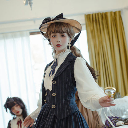 Miss Point - Rose Silhouette - Stripe Vintage Preppy Style Vest