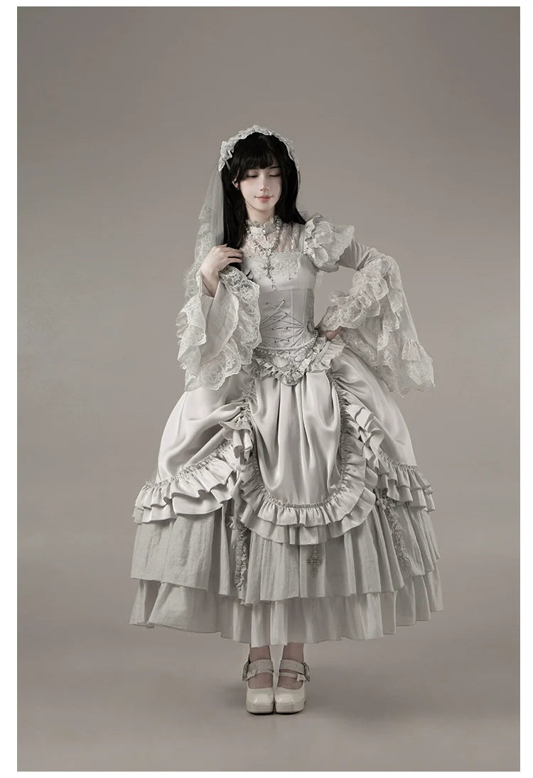 With PUJI - Letter and Poetry ﾂｷ Humanoid Robot - Silver Gothic Lolita Mermaid Skirt Set