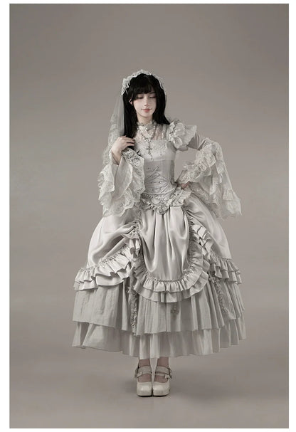 With PUJI - Letter and Poetry ﾂｷ Humanoid Robot - Silver Gothic Lolita Mermaid Skirt Set