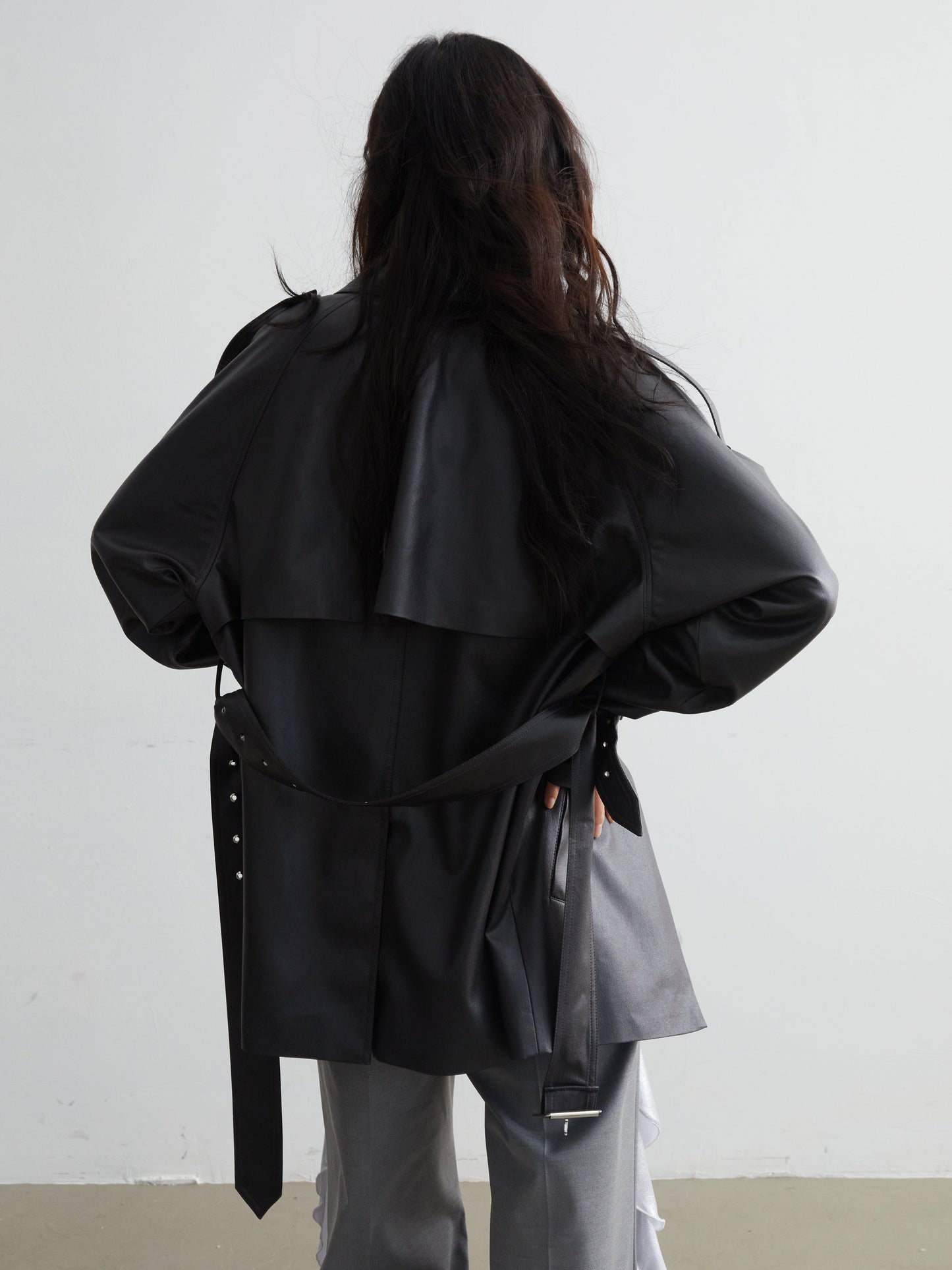 Matte PU Leather Slit Short Coat