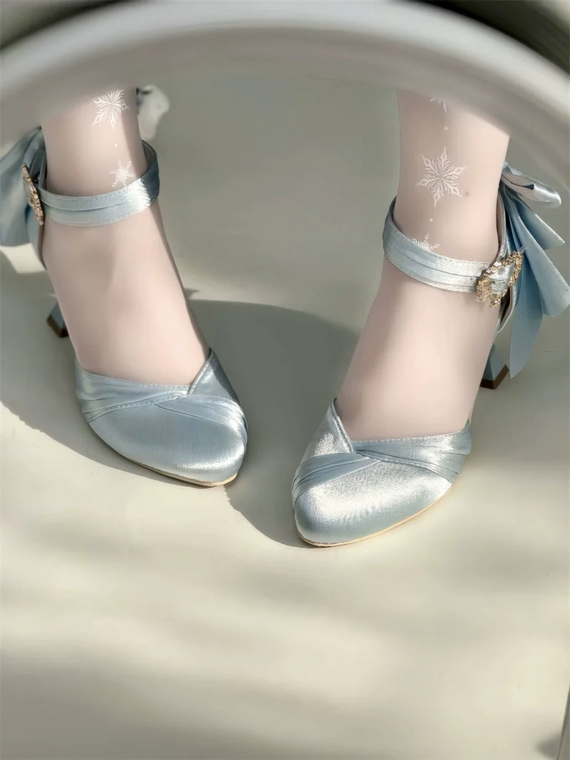 MR.Qiutian - Coronation - Elegant Lolita Shoes Satin Heels With Rose Buckle & Bow Clip
