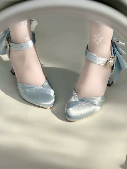 MR.Qiutian - Coronation - Elegant Lolita Shoes Satin Heels With Rose Buckle & Bow Clip