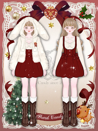 Yingtang - Plus Size Lolita Christmas Plush Coat Dress Set