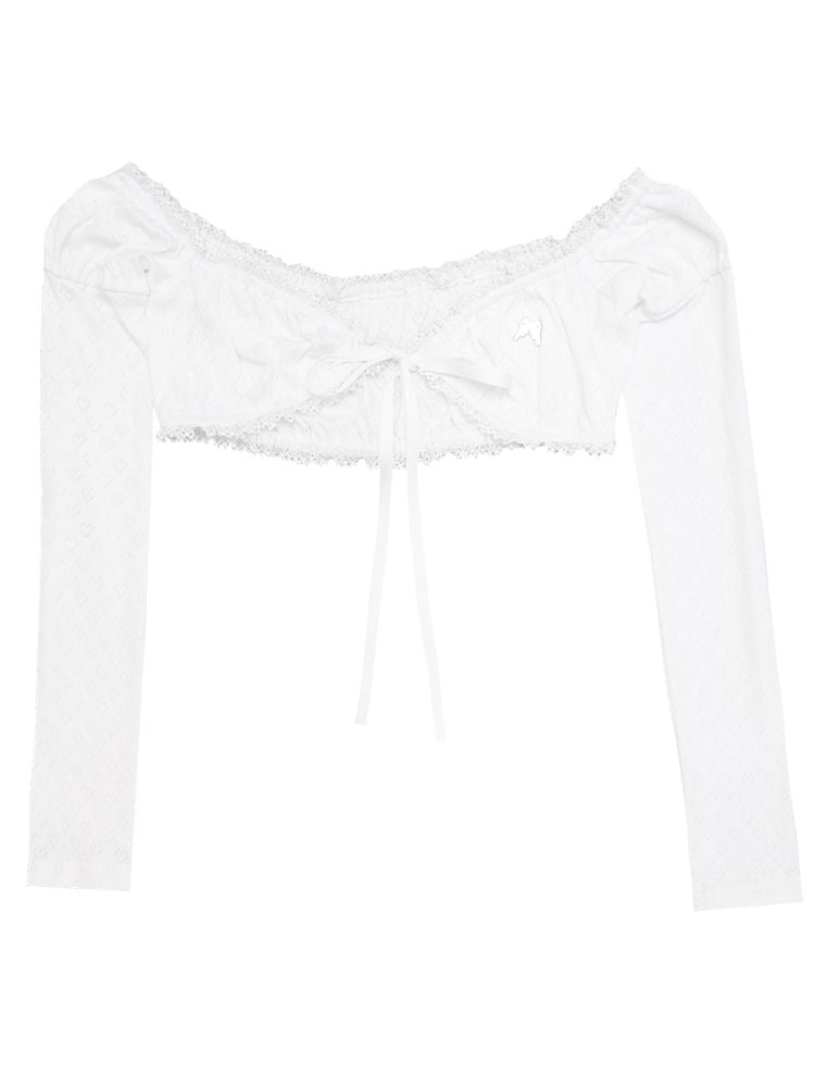 Lace bow sunscreen top【s0000002177】