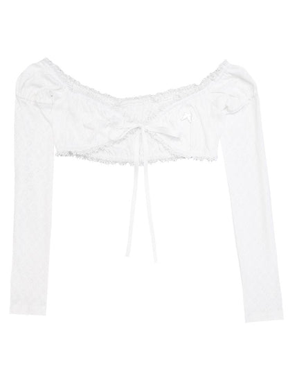 Lace bow sunscreen top【s0000002177】