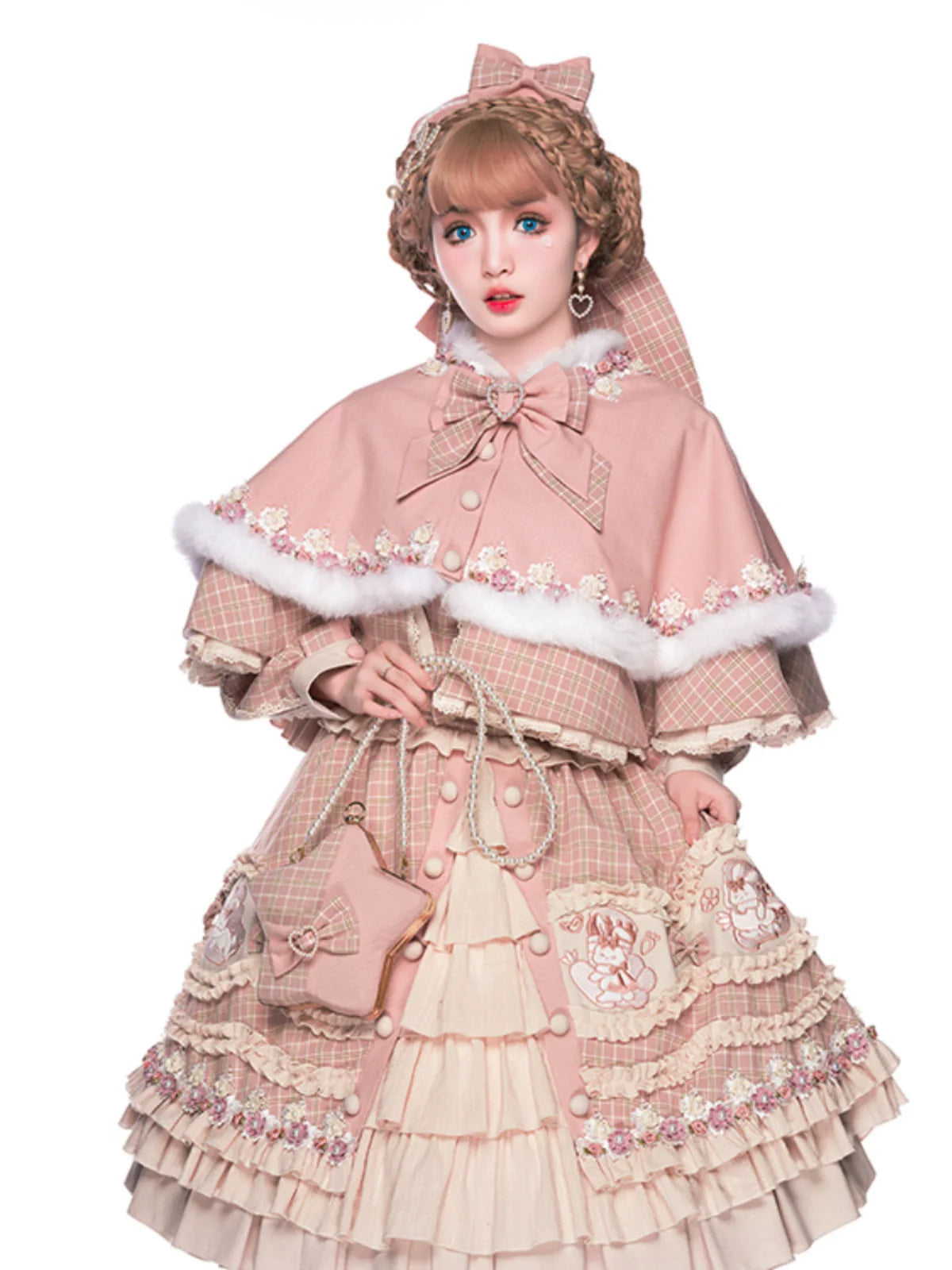 Youpairui - Helford - Sweet Coordinated Lolita Suit Pink Plaid Lolita SK Set
