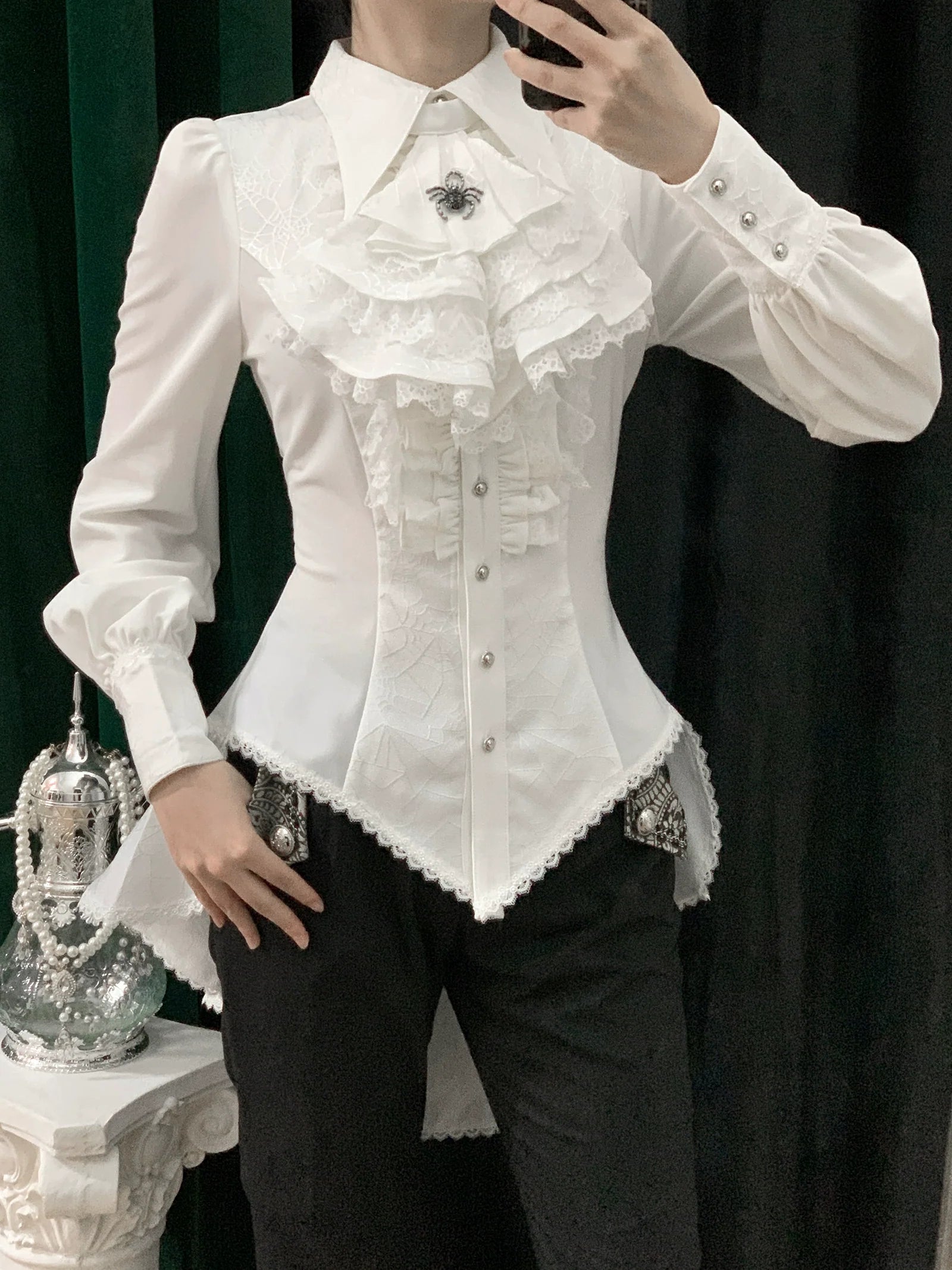 Little Dipper - Cold Rice - Ouji Lolita Shirt With Spiderweb Pattern in Several Versions