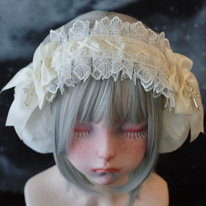 Strange Sugar - Winter Sweet Lolita Plush Ear Muffs Lace Headband
