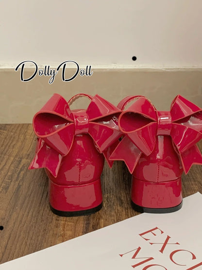 Dolly Doll - Apple Candy - Mary Jane Lolita Shoes Bow PU Low-Mid Heel Shoes