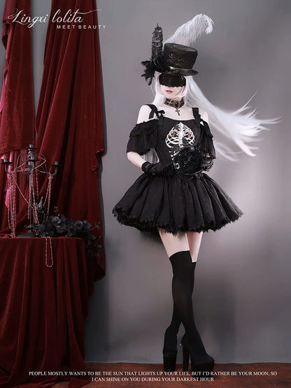 Lingxi Lolita - Bone island Gothic Lolita Corset Goth Blouse Skirt Set