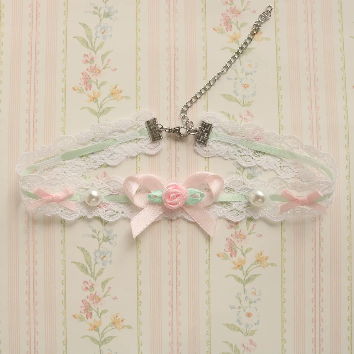 Creamy Bubbles - Sweet Lolita Choker Vintage Lace Rose Handmade Necklace
