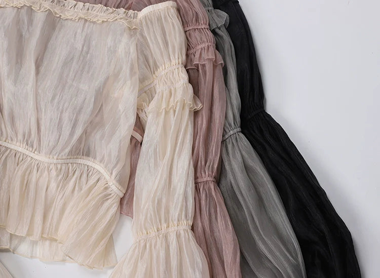 Balladeer - Classic Lolita Shirt Puff Sleeves Open Shoulder Blouse