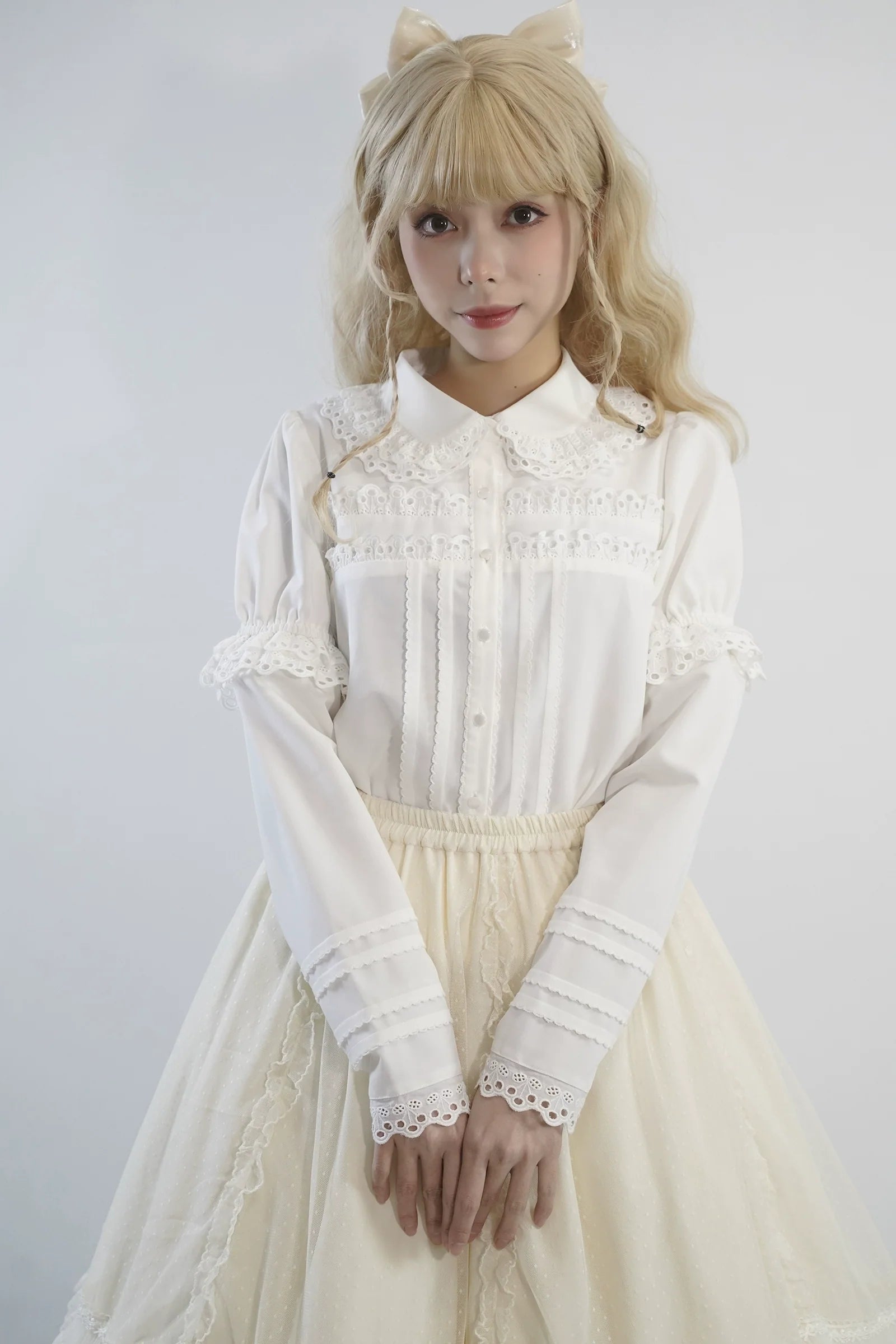 Little Dipper - Cherry Xiaobei - Daily Lolita Splicing Sleeve Lace Shirt