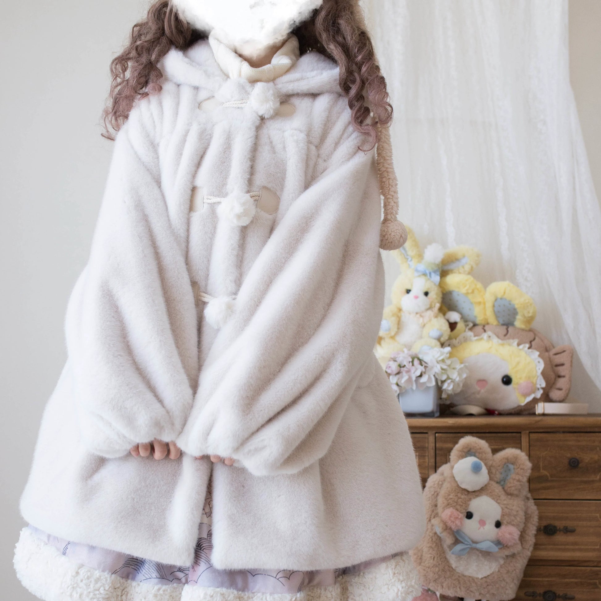 MIST - Cream Cheese - Winter Kawaii Lolita Overcoat Thickened Hooded Loose Outwear