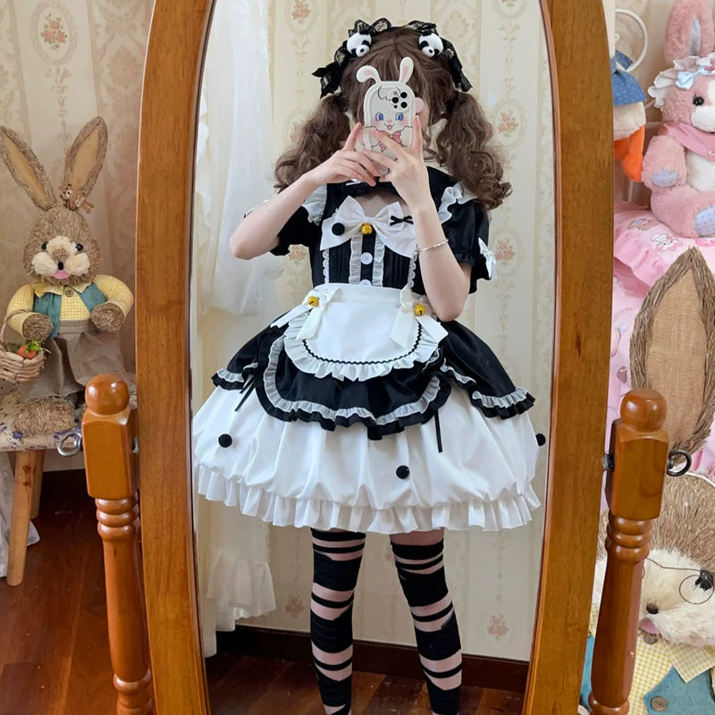 Hanguliang - Cute Maid Lolita Apron OP Dress