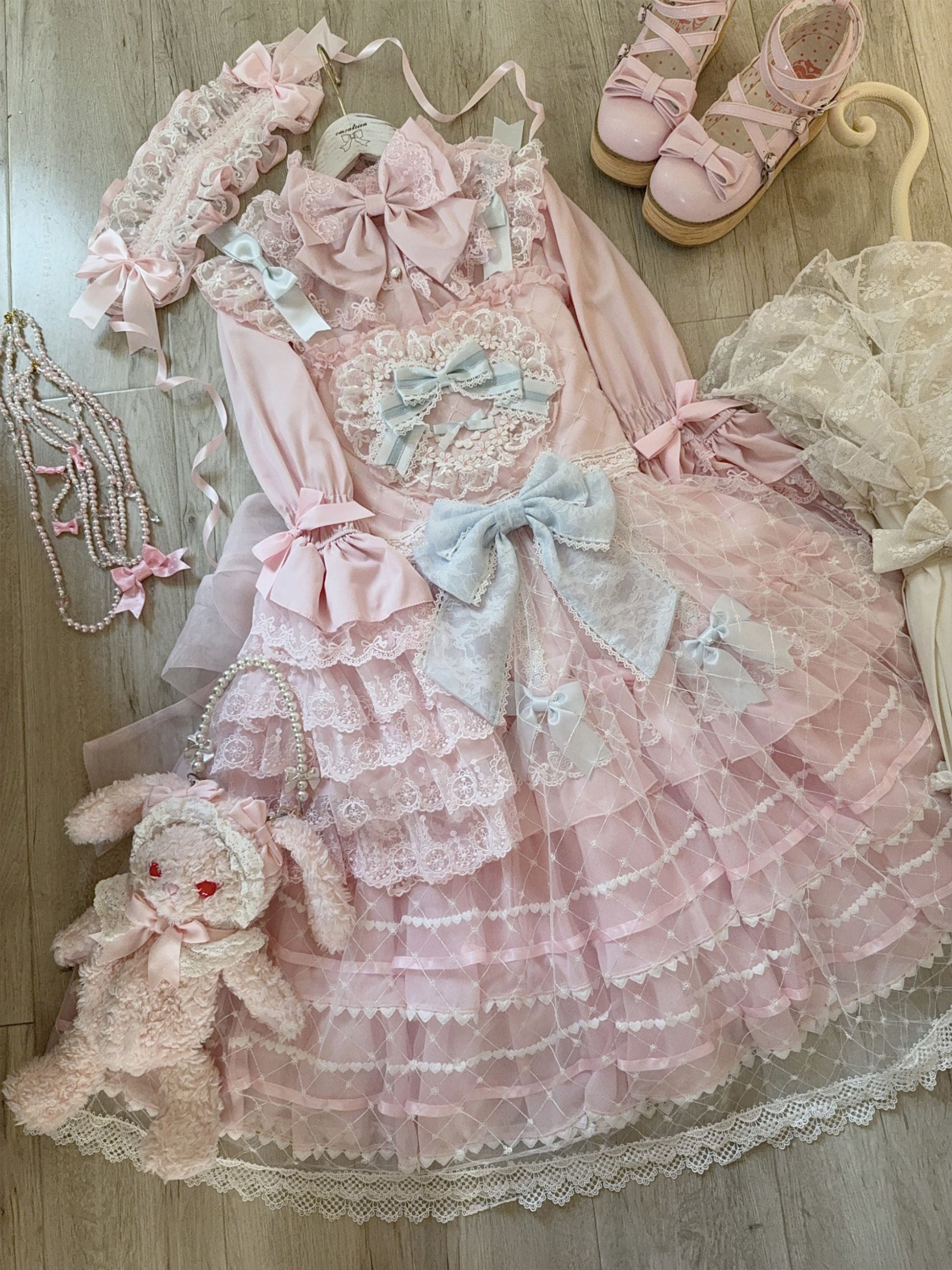 Hanguliang - Spring Awakening - Sweet Lolita JSK and Princess-Sleeved Shirt with Lace Detail