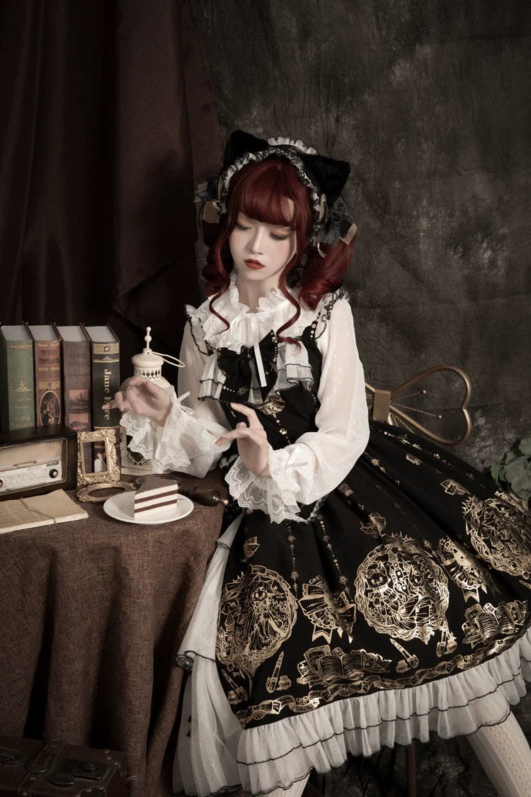 Ilovexiaolu - Foil-Stamped Fairytale Town - Animal Print Gothic Lolita Dress