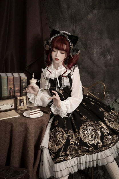 Ilovexiaolu - Foil-Stamped Fairytale Town - Animal Print Gothic Lolita Dress
