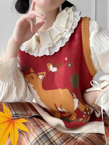 Miss Point - Chubby Fox in the Forest - Kawaii Lolita Vest Customized Lolita Sweater