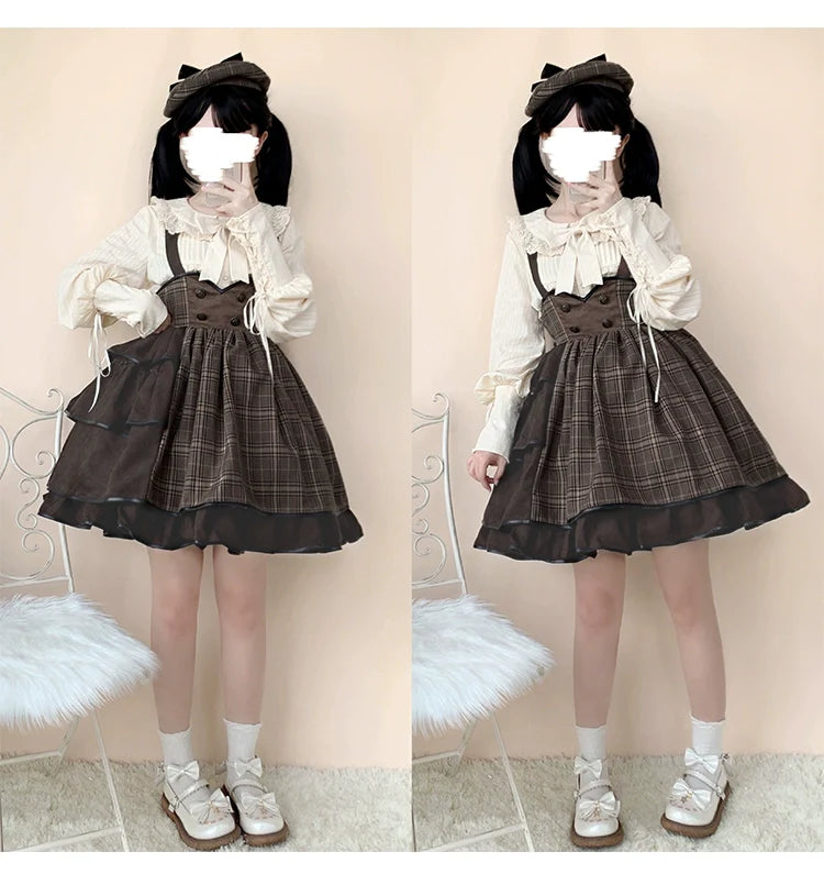 Honey Machine - Vanilla Latte - Retro Lolita Shirt Mutton Sleeve Innerwear