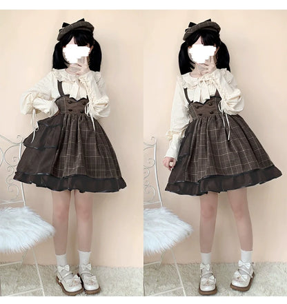 Honey Machine - Vanilla Latte - Retro Lolita Shirt Mutton Sleeve Innerwear