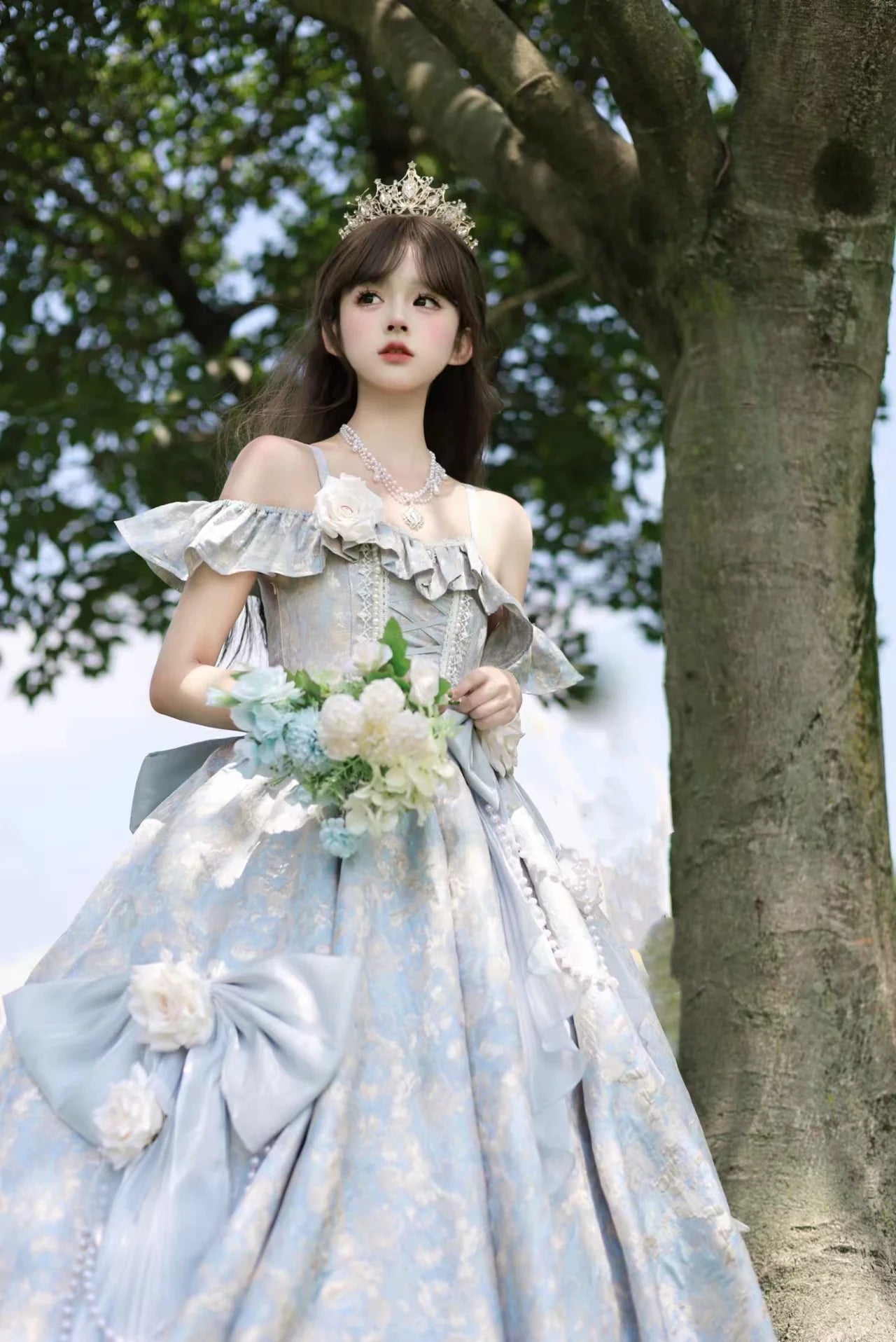 Nectarine White Tea - Rossia Salutes - Embossed Jacquard, Rose Accent, Bridal Wedding Lolita JSK Dress