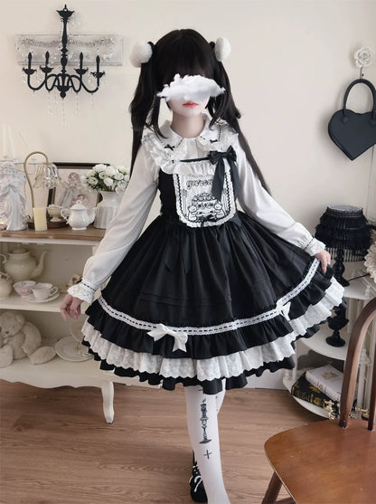 Hanguliang - Sweet Bear - Kawaii Lolita JSK Dress Embroidery Flounce Hem