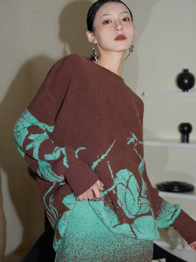 Knitted Jacquard Sweater & Skirt