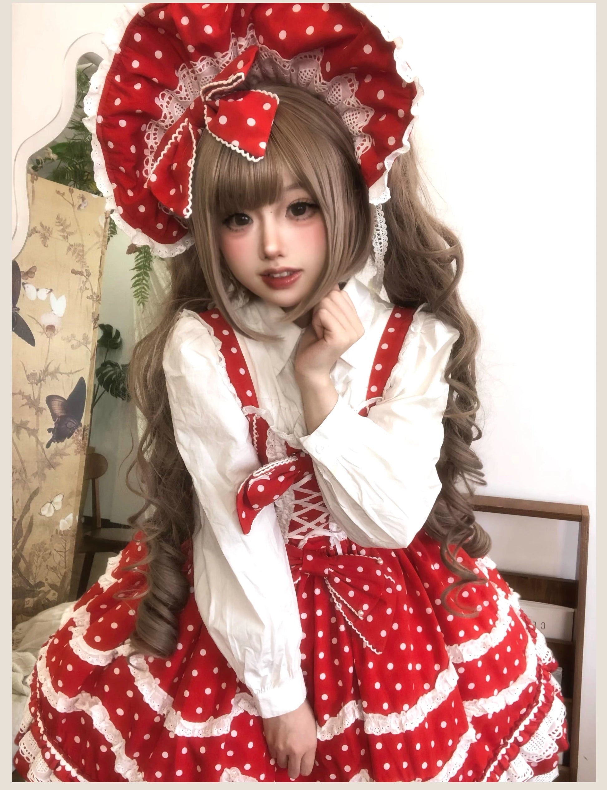 TaTaTa Lolita - Polka Bailys - Old School Lolita JSK Suit Red White Polka Dot Dress