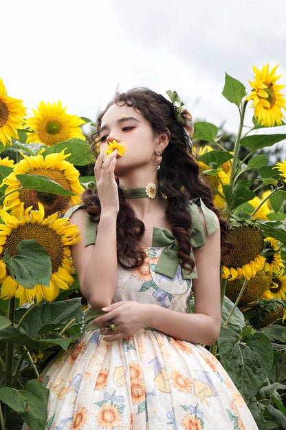Akiyama Future Studio - Sunflower Print Lolita JSK Dress in Breathable Light Fabric