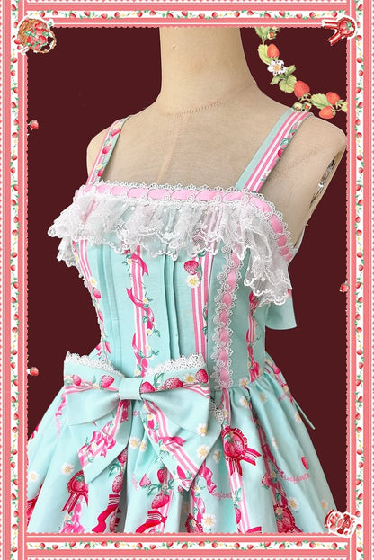 Infanta - Strawberry Culinary Maiden - Sweet Lolita JSK Dress With Strawberry Floral Print