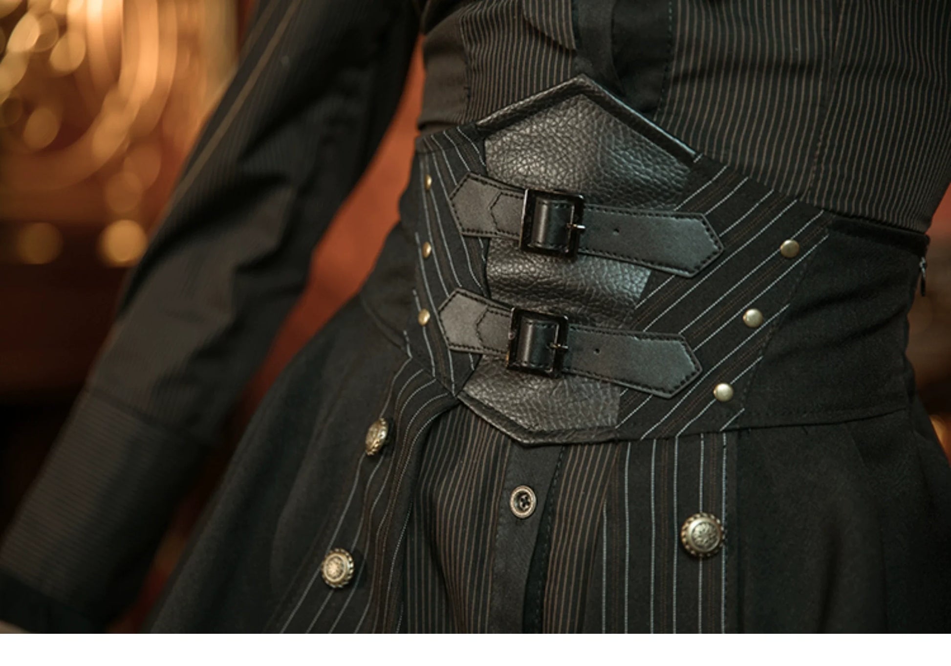 Mr. Yi's Steam Continent - Gothic Lolita Skirt Black High-Waisted Leather Waistband Skirt