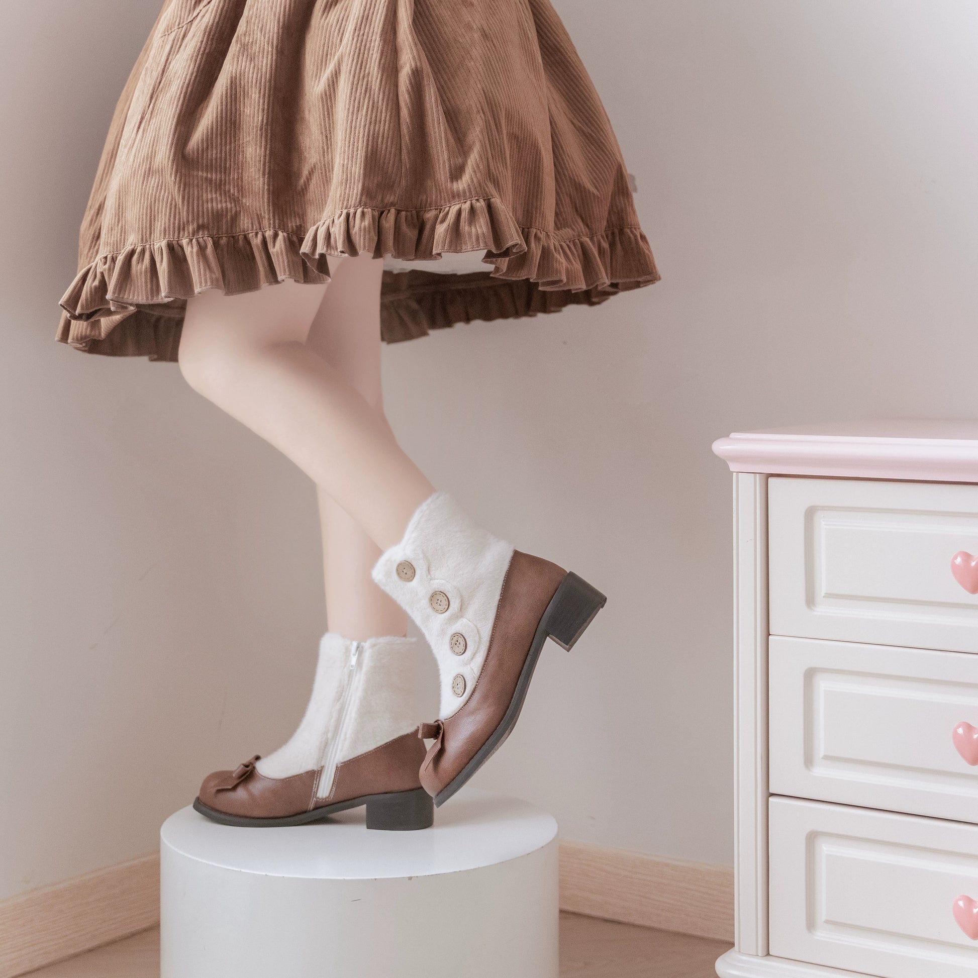 Dolly Doll - Winter Lolita Boots Fur Mary Jane Lolita Low Heel Shoes