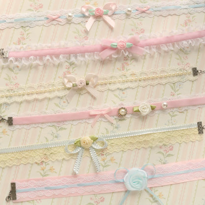 Creamy Bubbles - Sweet Lolita Choker Vintage Lace Rose Handmade Necklace