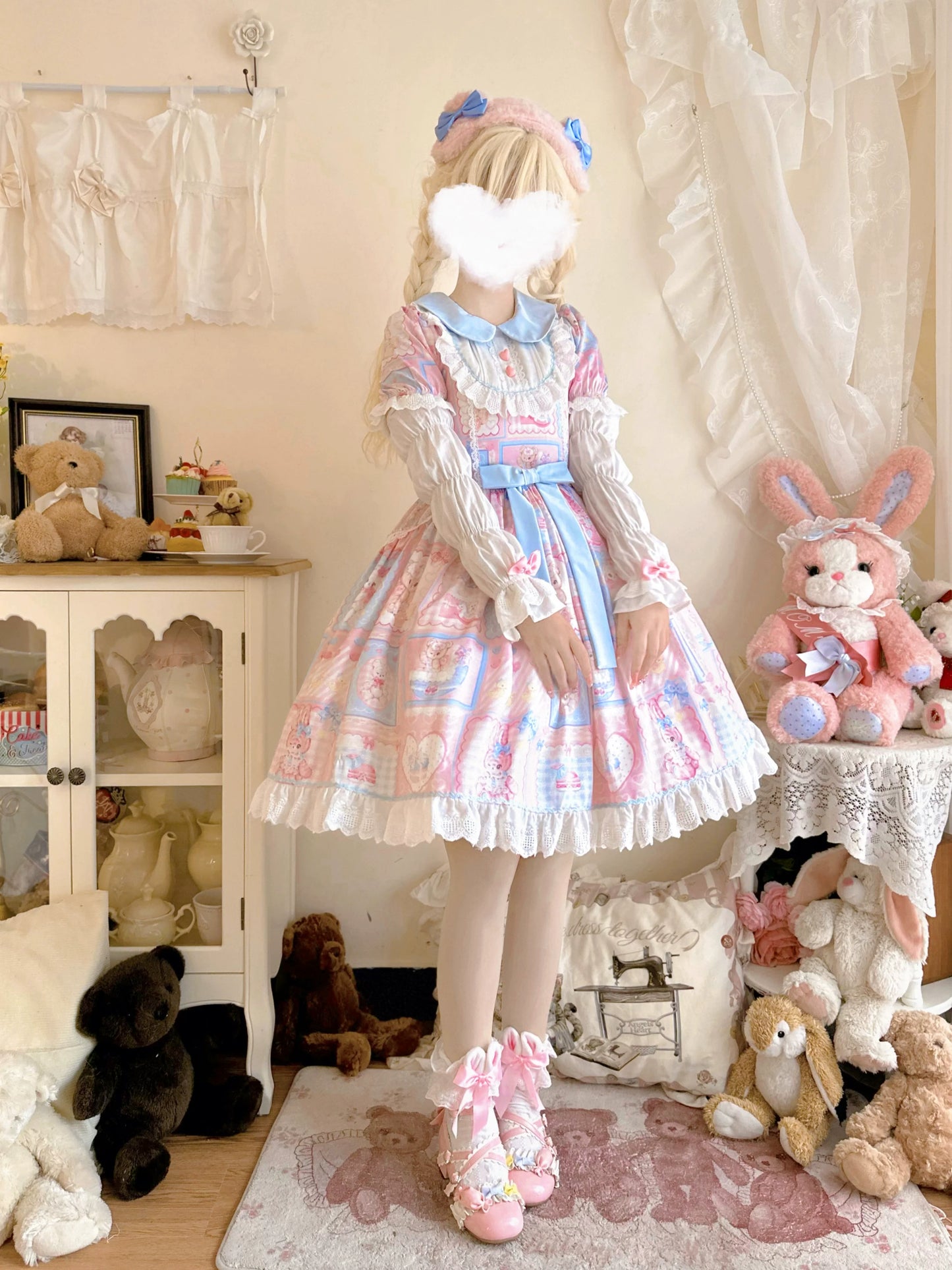 Hanguliang - Sweet Bunny Bear - Sweet Lolita Dress Long Sleeve Winter Lolita OP