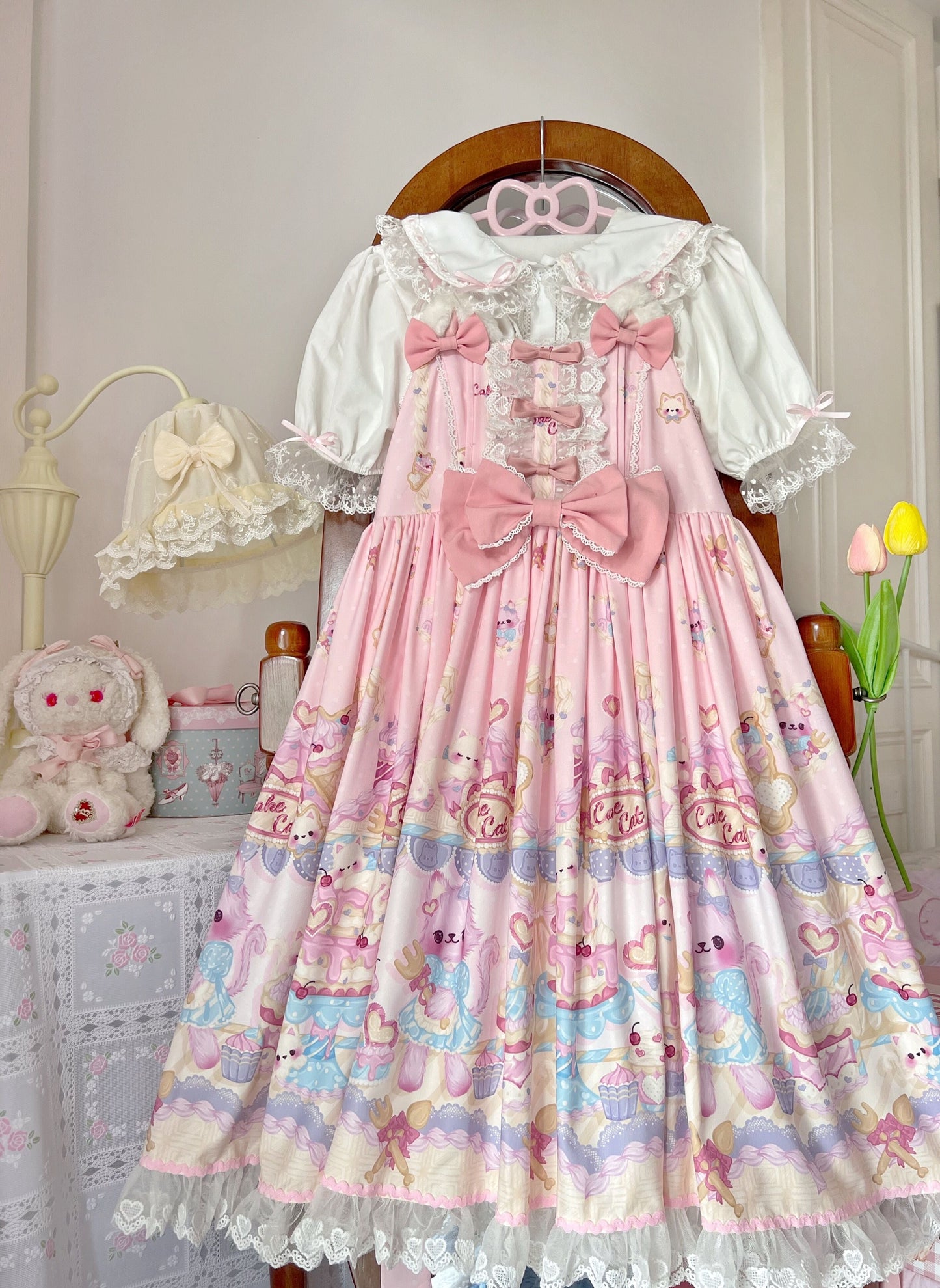 Sugar Girl - Kawaii Lolita Sweet JSK Dress, Cat Printed